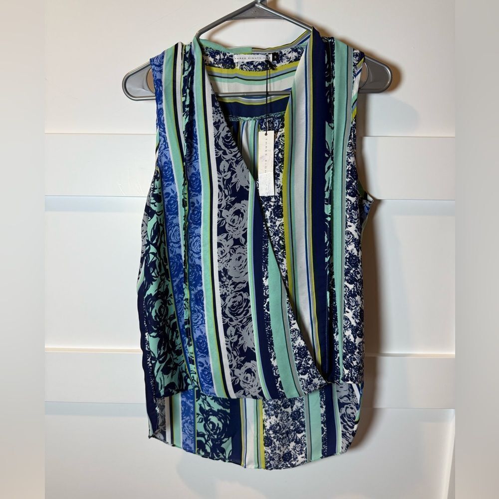 New Three Eighty Two Striped Floral Sleeveless Top